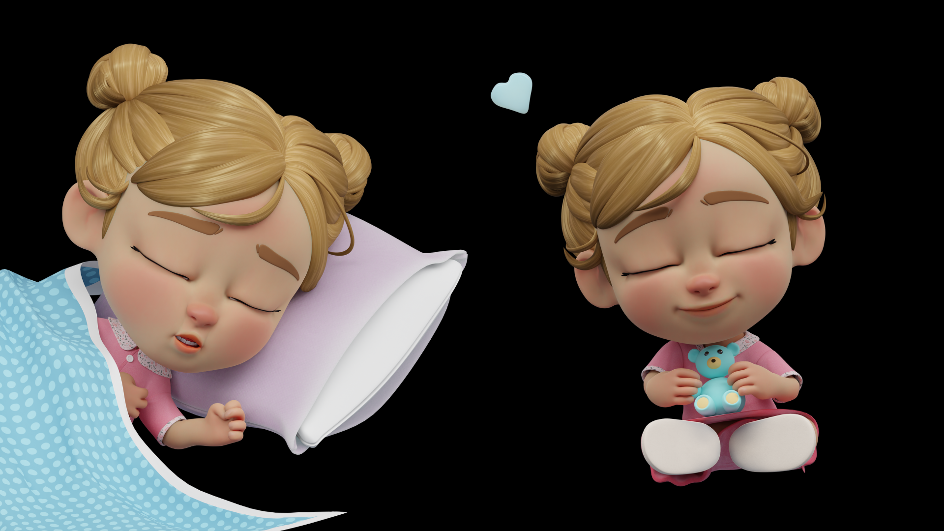 Cartoon baby girl 3D character showcase 2